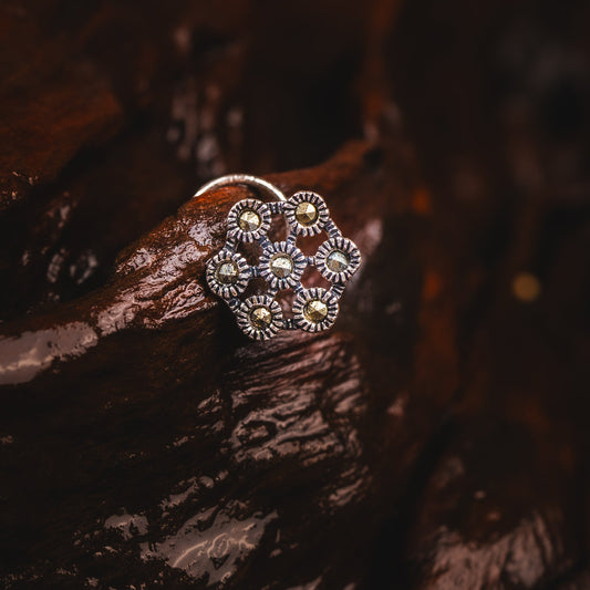 Oxidized Blossom Pierced Nose Pin