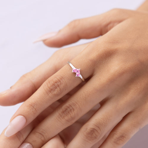 Silver Pink Hearts Ring