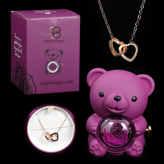 Eternal Rose Bear With Engraved Necklace